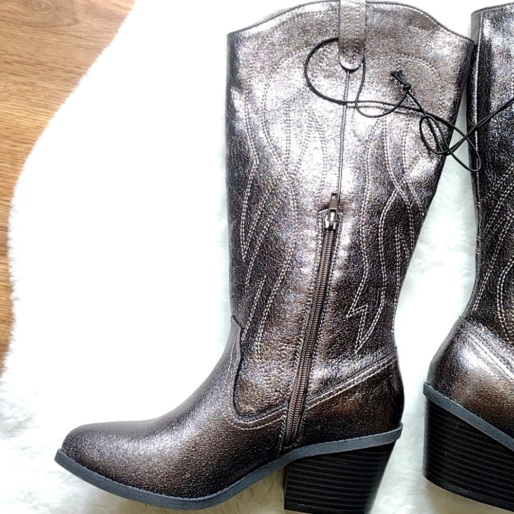 Women's Country Western Boots Festival Metallic Boots Stacked Heel | Size 7.5 - Picture 13 of 17